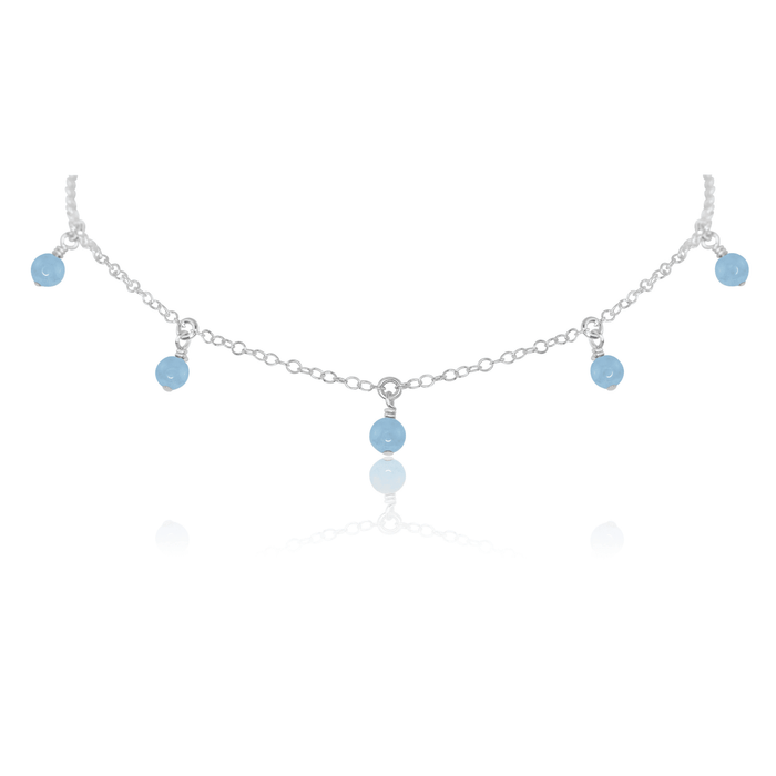Aquamarine Bead Drop Choker - Aquamarine Bead Drop Choker - Sterling Silver - Luna Tide Handmade Crystal Jewellery