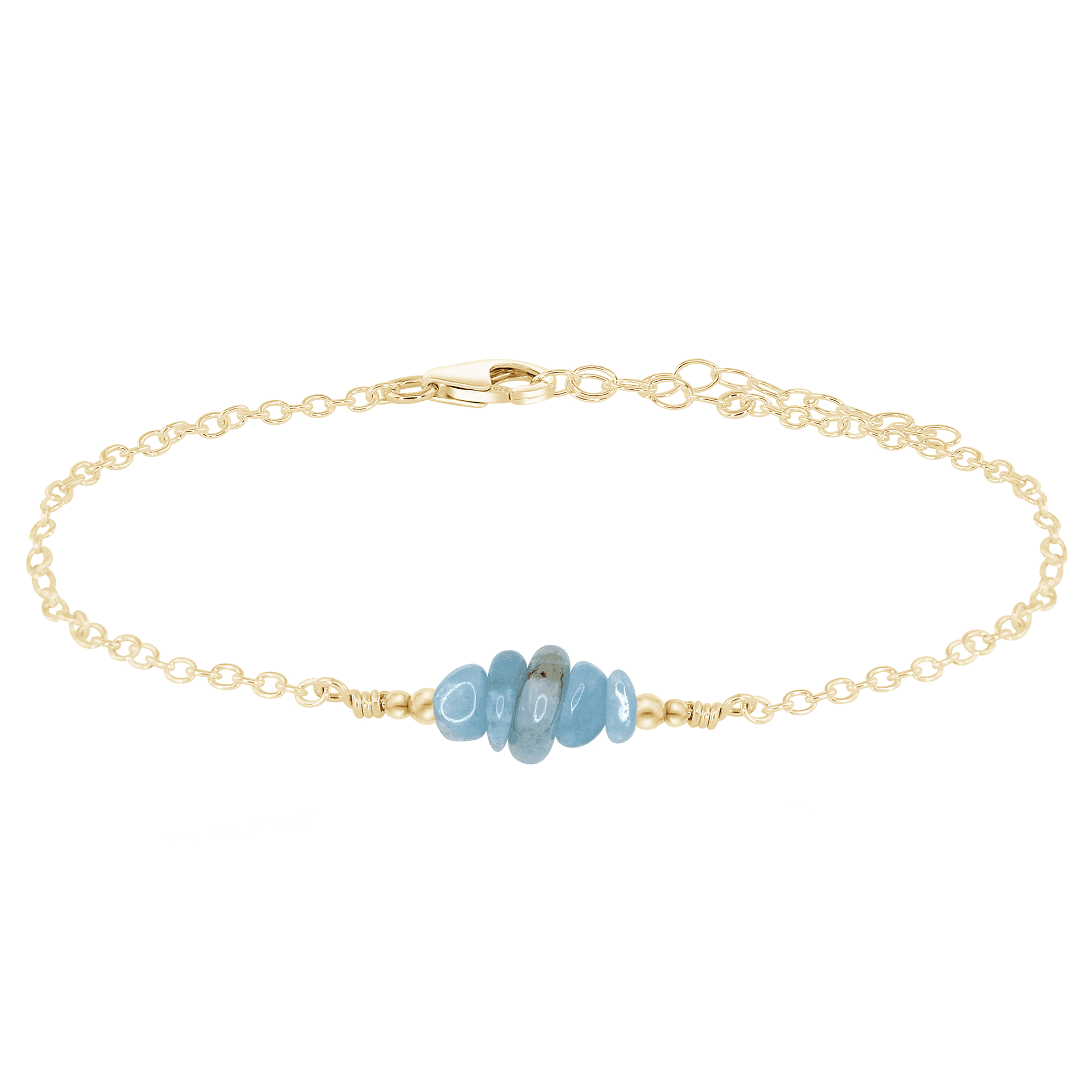 Aquamarine Chip Bead Bar Anklet - Aquamarine Chip Bead Bar Anklet - 14k Gold Fill - Luna Tide Handmade Crystal Jewellery