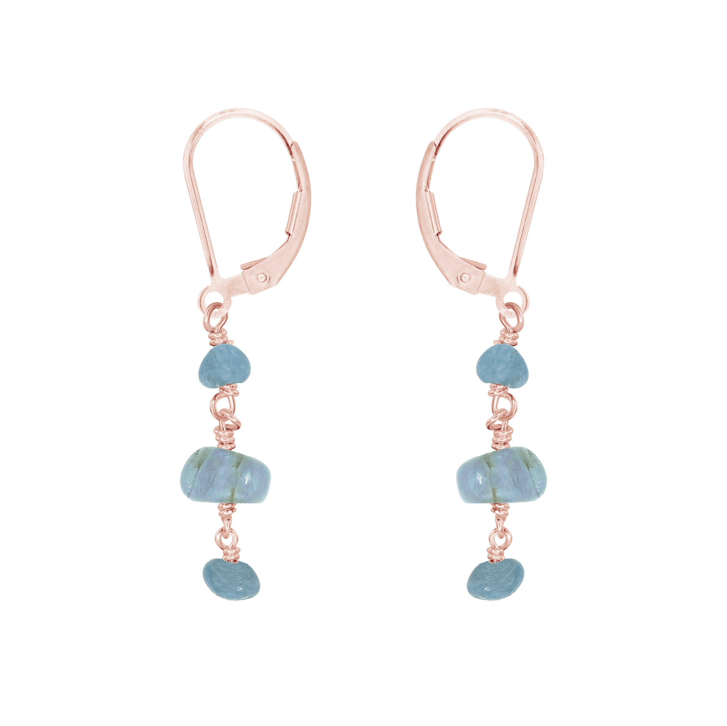 Aquamarine Crystal Beaded Chain Dangle Leverback Earrings - Aquamarine Crystal Beaded Chain Dangle Leverback Earrings - 14k Rose Gold Fill - Luna Tide Handmade Crystal Jewellery