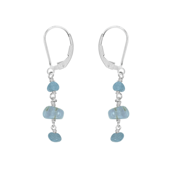 Aquamarine Crystal Beaded Chain Dangle Leverback Earrings - Aquamarine Crystal Beaded Chain Dangle Leverback Earrings - Sterling Silver - Luna Tide Handmade Crystal Jewellery