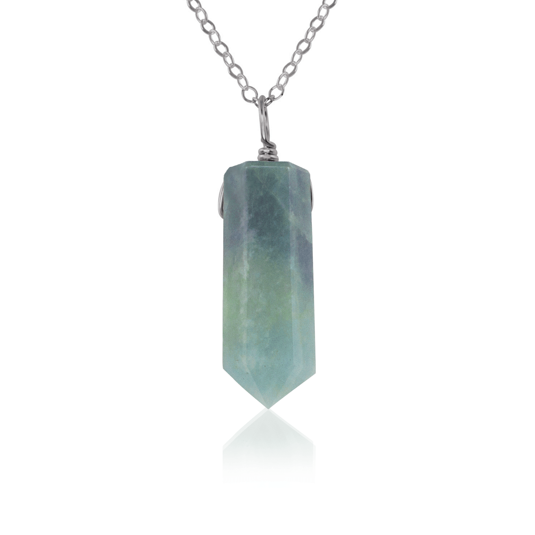 Aquamarine Gemstone Generator Tower Point Pendant Necklace - Aquamarine Gemstone Generator Tower Point Pendant Necklace - Stainless Steel / Cable - Luna Tide Handmade Crystal Jewellery