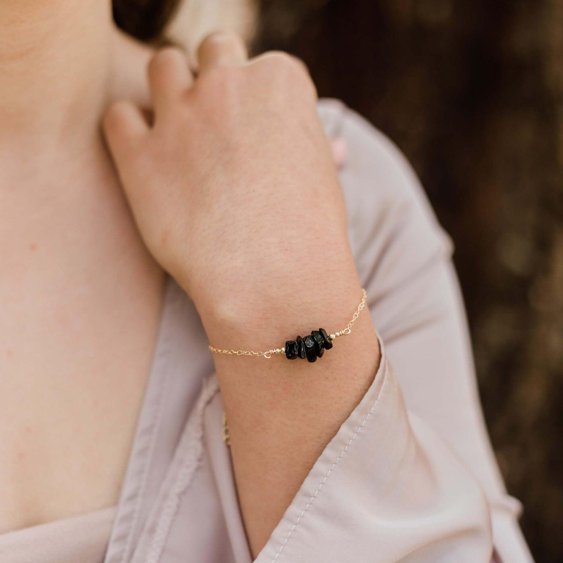 Black onyx Chip Bead Bar Bracelet - Black onyx Chip Bead Bar Bracelet - Sterling Silver - Luna Tide Handmade Crystal Jewellery