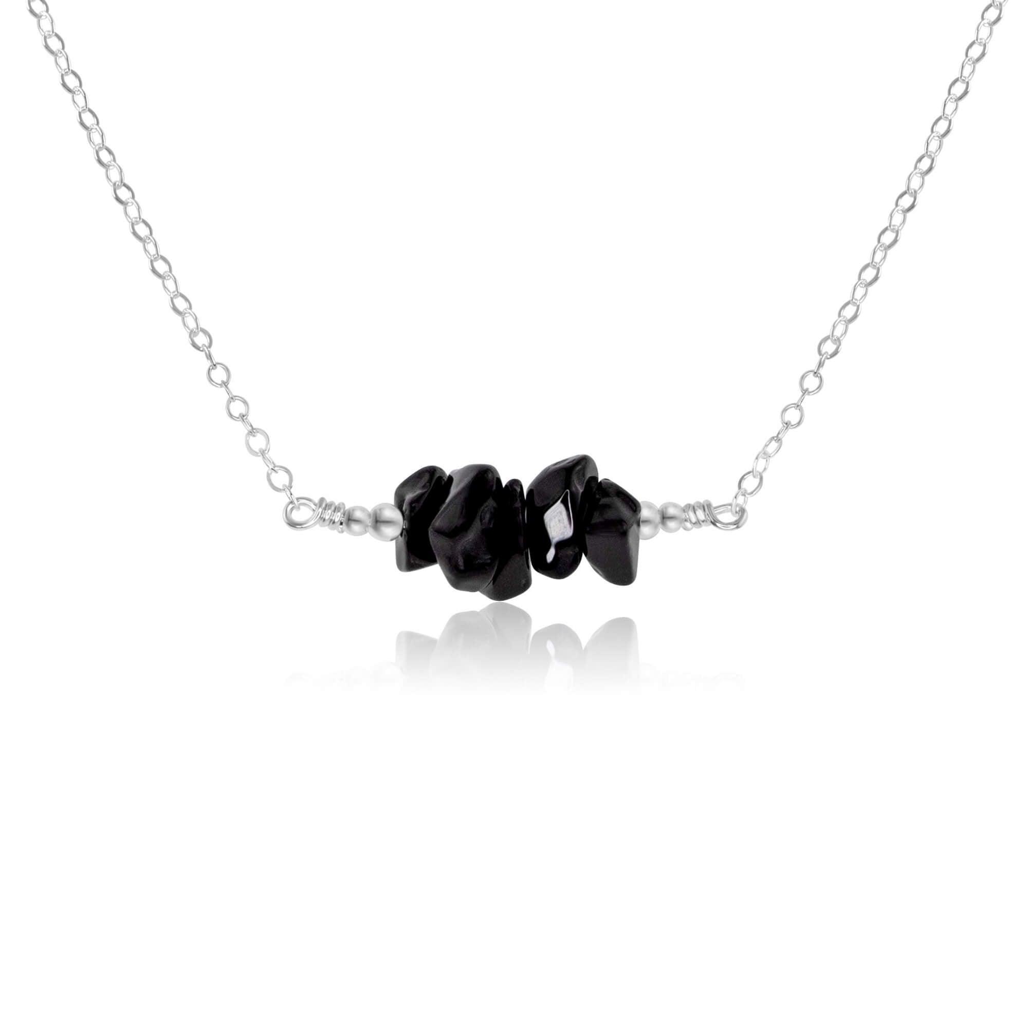 Black Onyx Chip Bead Bar Necklace - Black Onyx Chip Bead Bar Necklace - Sterling Silver - Luna Tide Handmade Crystal Jewellery