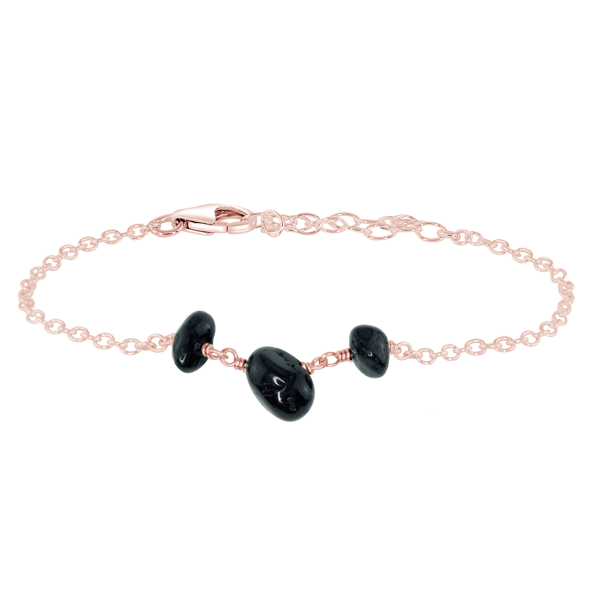 Black Tourmaline Beaded Chain Bracelet - Black Tourmaline Beaded Chain Bracelet - 14k Rose Gold Fill - Luna Tide Handmade Crystal Jewellery