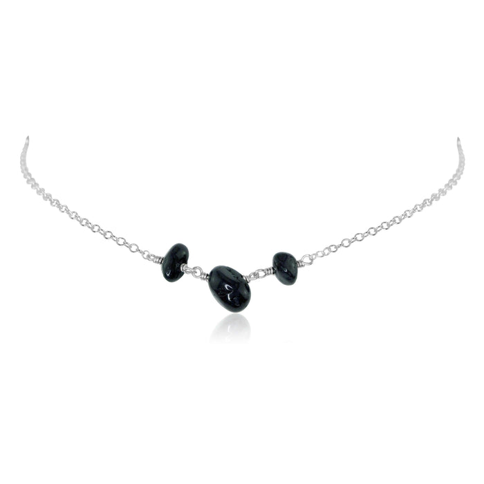 Black Tourmaline Beaded Chain Choker Necklace - Black Tourmaline Beaded Chain Choker Necklace - Sterling Silver - Luna Tide Handmade Crystal Jewellery