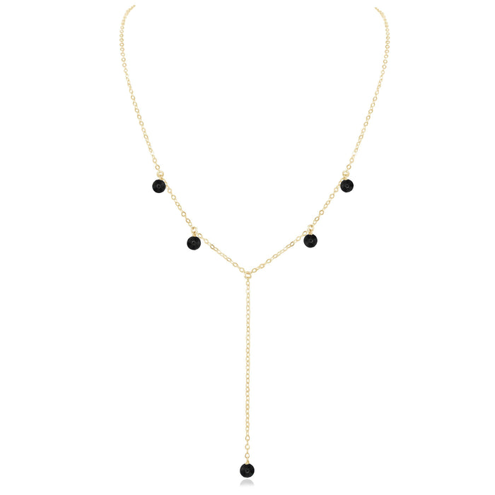 Black Tourmaline Boho Lariat Necklace - Black Tourmaline Boho Lariat Necklace - 14k Gold Fill - Luna Tide Handmade Crystal Jewellery