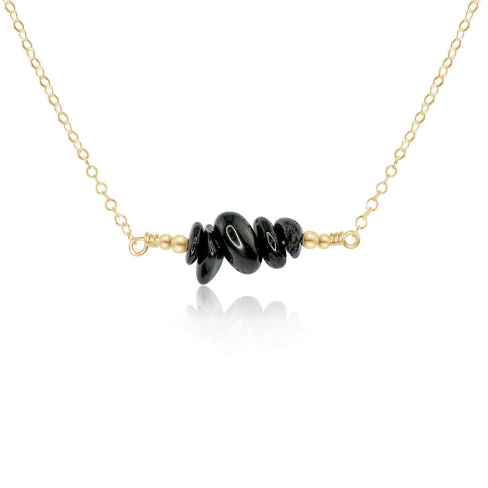 Black Tourmaline Chip Bead Bar Necklace - Black Tourmaline Chip Bead Bar Necklace - 14k Gold Fill - Luna Tide Handmade Crystal Jewellery