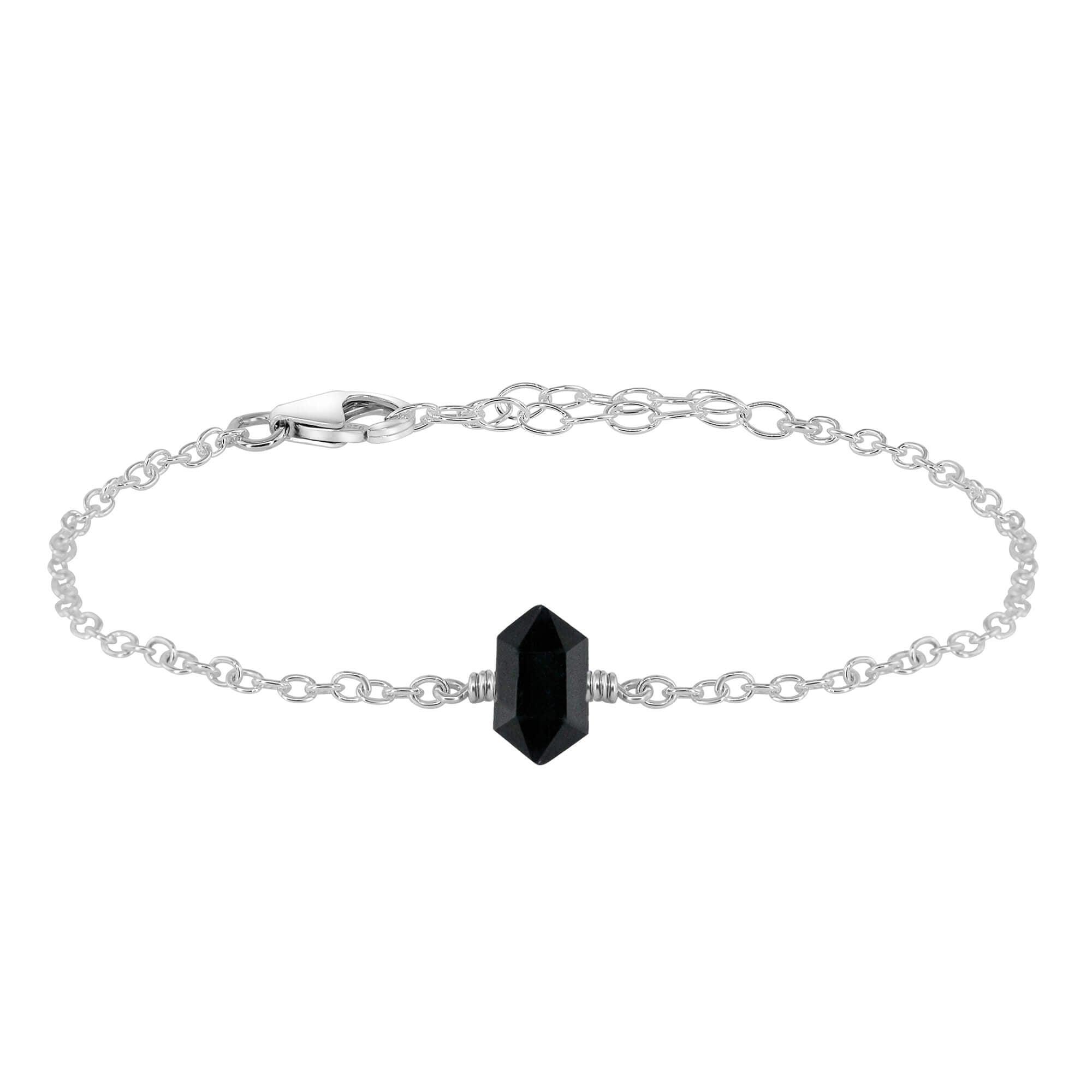 Black Tourmaline Double Terminated Mini Crystal Point Bracelet - Black Tourmaline Double Terminated Mini Crystal Point Bracelet - Sterling Silver - Luna Tide Handmade Crystal Jewellery