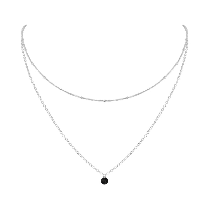 Black Tourmaline Gemstone Chain Layered Choker Necklace - Black Tourmaline Gemstone Chain Layered Choker Necklace - Sterling Silver - Luna Tide Handmade Crystal Jewellery