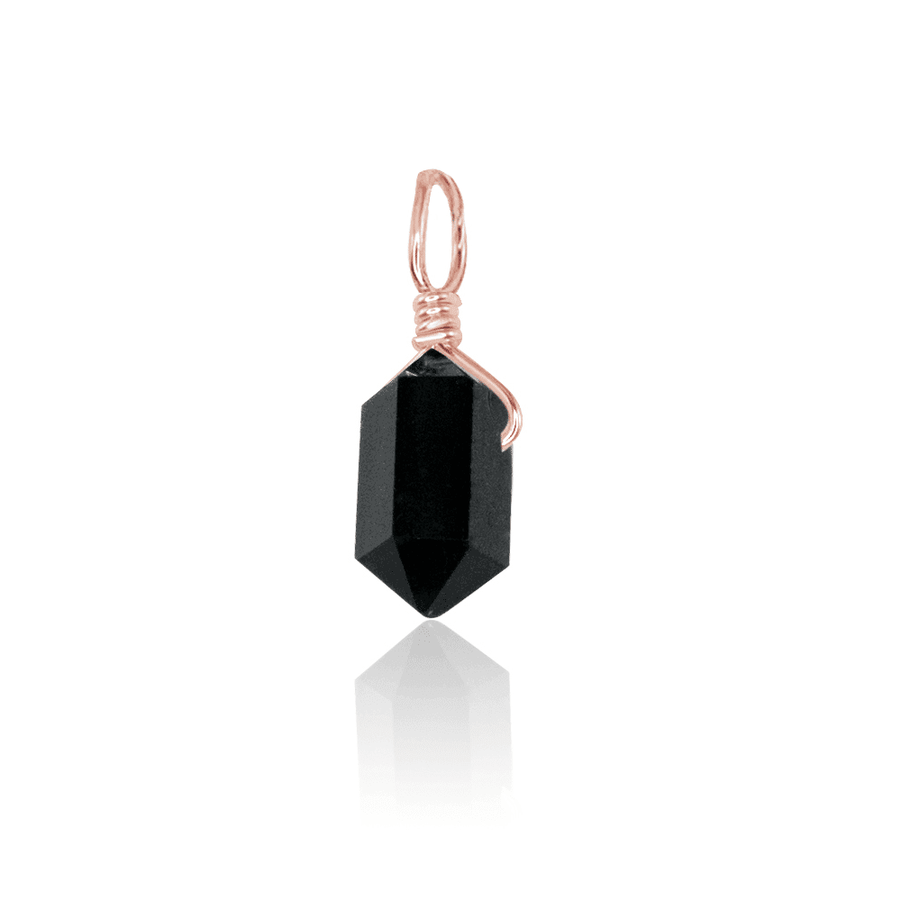 Black Tourmaline Mini Double Terminated Crystal Point Pendant - Black Tourmaline Mini Double Terminated Crystal Point Pendant - 14k Rose Gold Fill - Luna Tide Handmade Crystal Jewellery