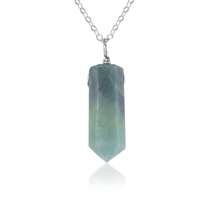 Blue Aquamarine Crystal Generator Point Pendant Necklace - Blue Aquamarine Crystal Generator Point Pendant Necklace - Sterling Silver / Cable - Luna Tide Handmade Crystal Jewellery