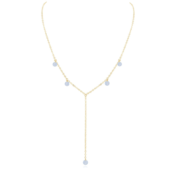 Blue Lace Agate Boho Lariat Necklace - Blue Lace Agate Boho Lariat Necklace - 14k Gold Fill - Luna Tide Handmade Crystal Jewellery