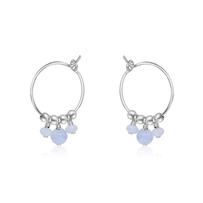 Blue Lace Agate Gemstone Bead Drop Hoop Earrings - Blue Lace Agate Gemstone Bead Drop Hoop Earrings - Sterling Silver - Luna Tide Handmade Crystal Jewellery