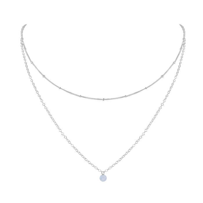 Blue Lace Agate Gemstone Chain Layered Choker Necklace - Blue Lace Agate Gemstone Chain Layered Choker Necklace - Sterling Silver - Luna Tide Handmade Crystal Jewellery