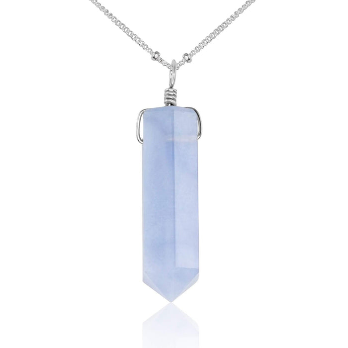 Blue Lace Agate Gemstone Generator Tower Point Pendant Necklace - Blue Lace Agate Gemstone Generator Tower Point Pendant Necklace - Sterling Silver / Satellite - Luna Tide Handmade Crystal Jewellery