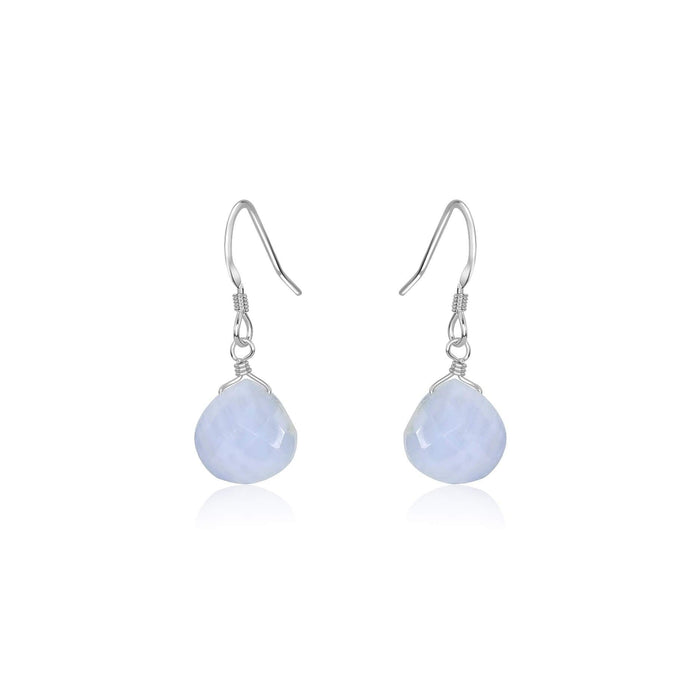 Blue Lace Agate Gemstone Teardrop Dangle Earrings - Blue Lace Agate Gemstone Teardrop Dangle Earrings - Sterling Silver - Luna Tide Handmade Crystal Jewellery