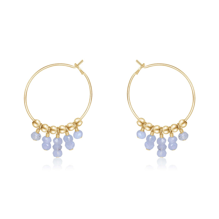 Blue Lace Agate Statement Hoop Earrings - Blue Lace Agate Statement Hoop Earrings - 14k Gold Fill - Luna Tide Handmade Crystal Jewellery