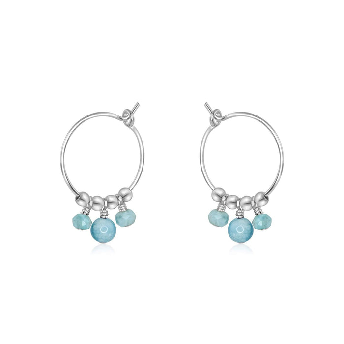 Blue Larimar Gemstone Bead Drop Hoop Earrings - Blue Larimar Gemstone Bead Drop Hoop Earrings - Sterling Silver - Luna Tide Handmade Crystal Jewellery