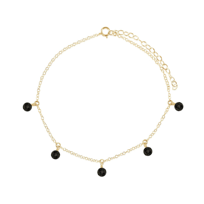 Boho Black Lava Rock Bead Drop Anklet - Boho Black Lava Rock Bead Drop Anklet - 14k Gold Fill - Luna Tide Handmade Crystal Jewellery
