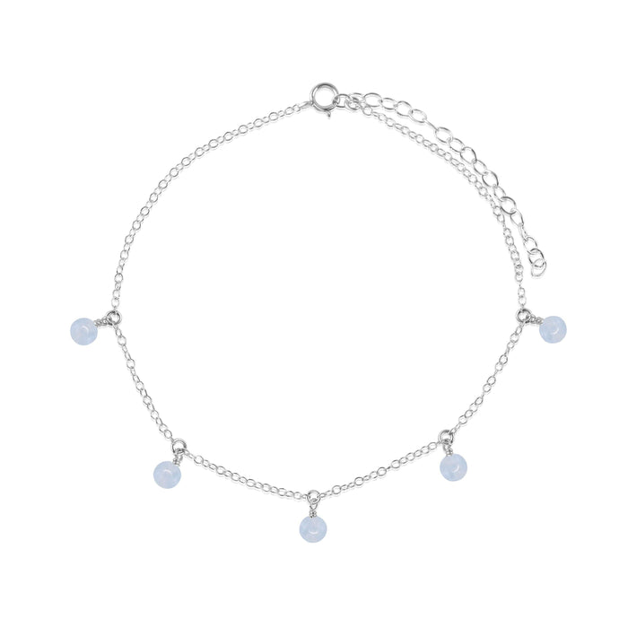 Boho Blue Lace Agate Gemstone Bead Drop Anklet - Boho Blue Lace Agate Gemstone Bead Drop Anklet - Sterling Silver - Luna Tide Handmade Crystal Jewellery