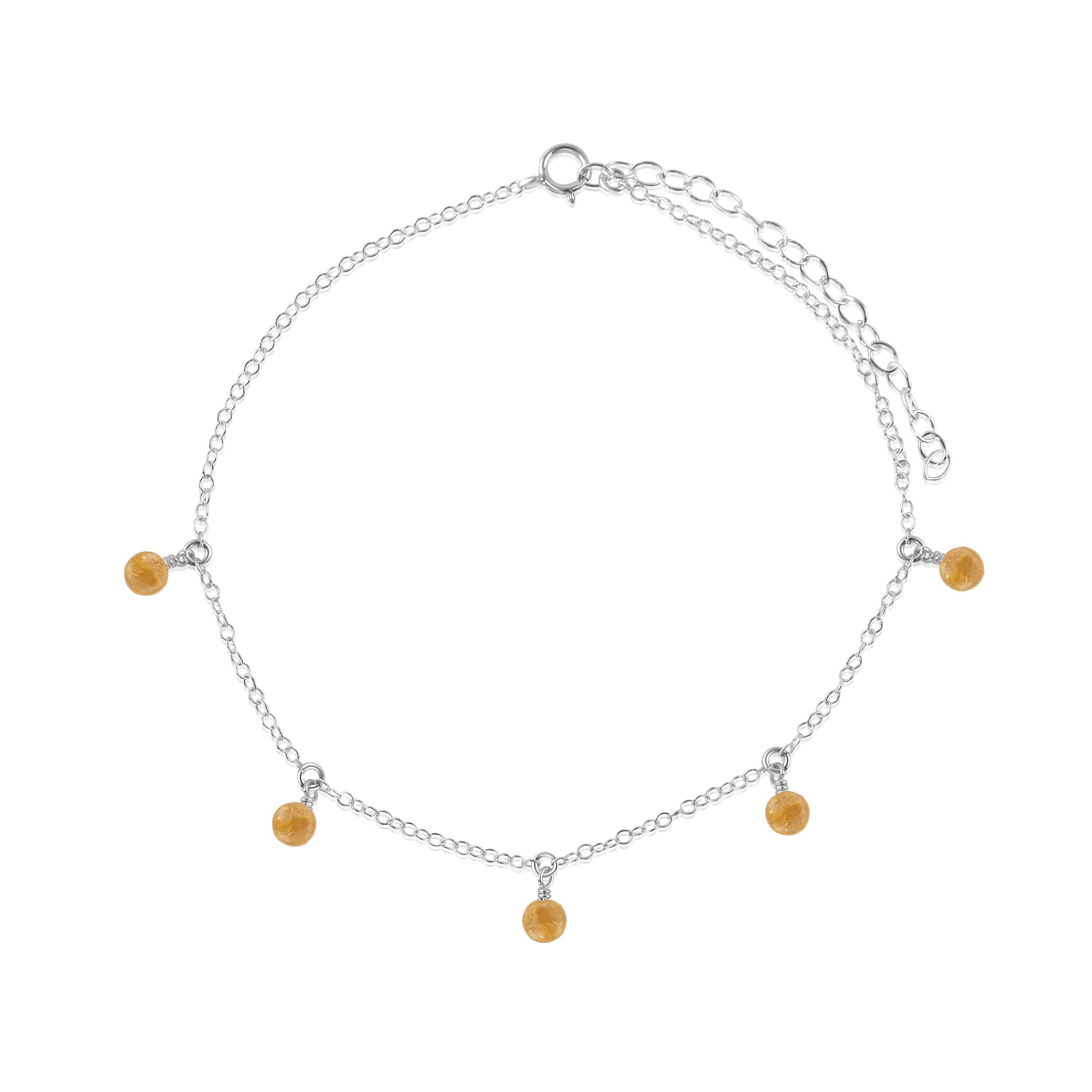 Boho Citrine Bead Drop Anklet - Boho Citrine Bead Drop Anklet - Sterling Silver - Luna Tide Handmade Crystal Jewellery
