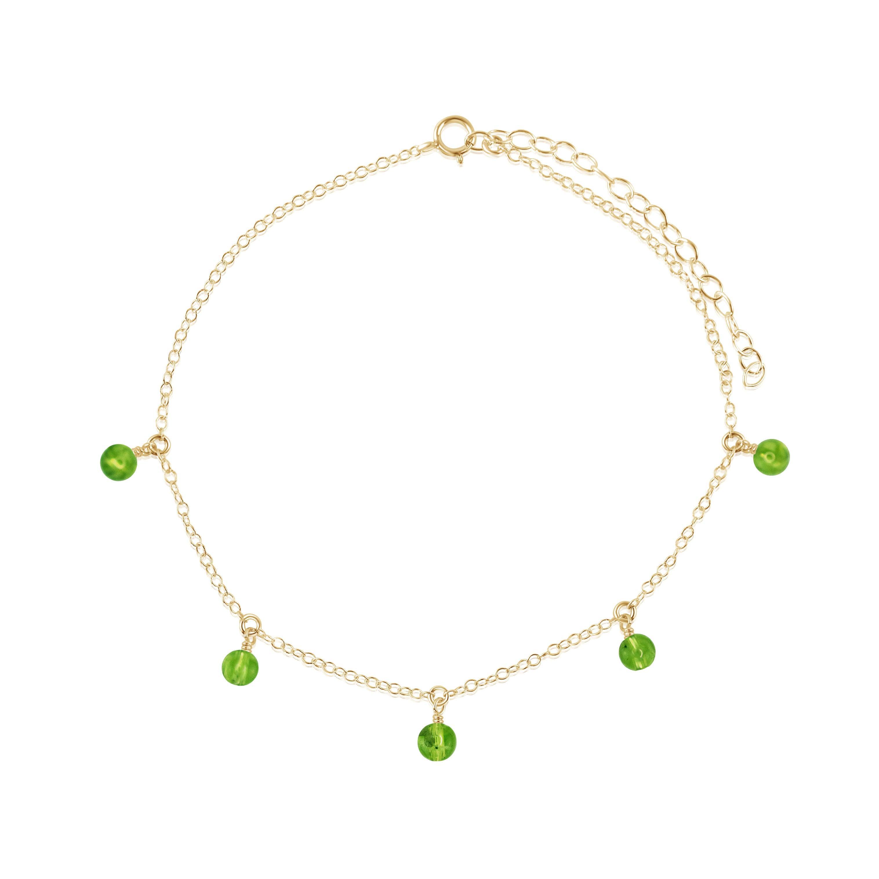 Boho Green Peridot Gemstone Bead Drop Anklet - Boho Green Peridot Gemstone Bead Drop Anklet - 14k Gold Fill - Luna Tide Handmade Crystal Jewellery