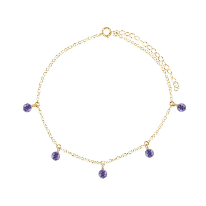 Boho Grey Iolite Gemstone Bead Drop Anklet - Boho Grey Iolite Gemstone Bead Drop Anklet - 14k Gold Fill - Luna Tide Handmade Crystal Jewellery