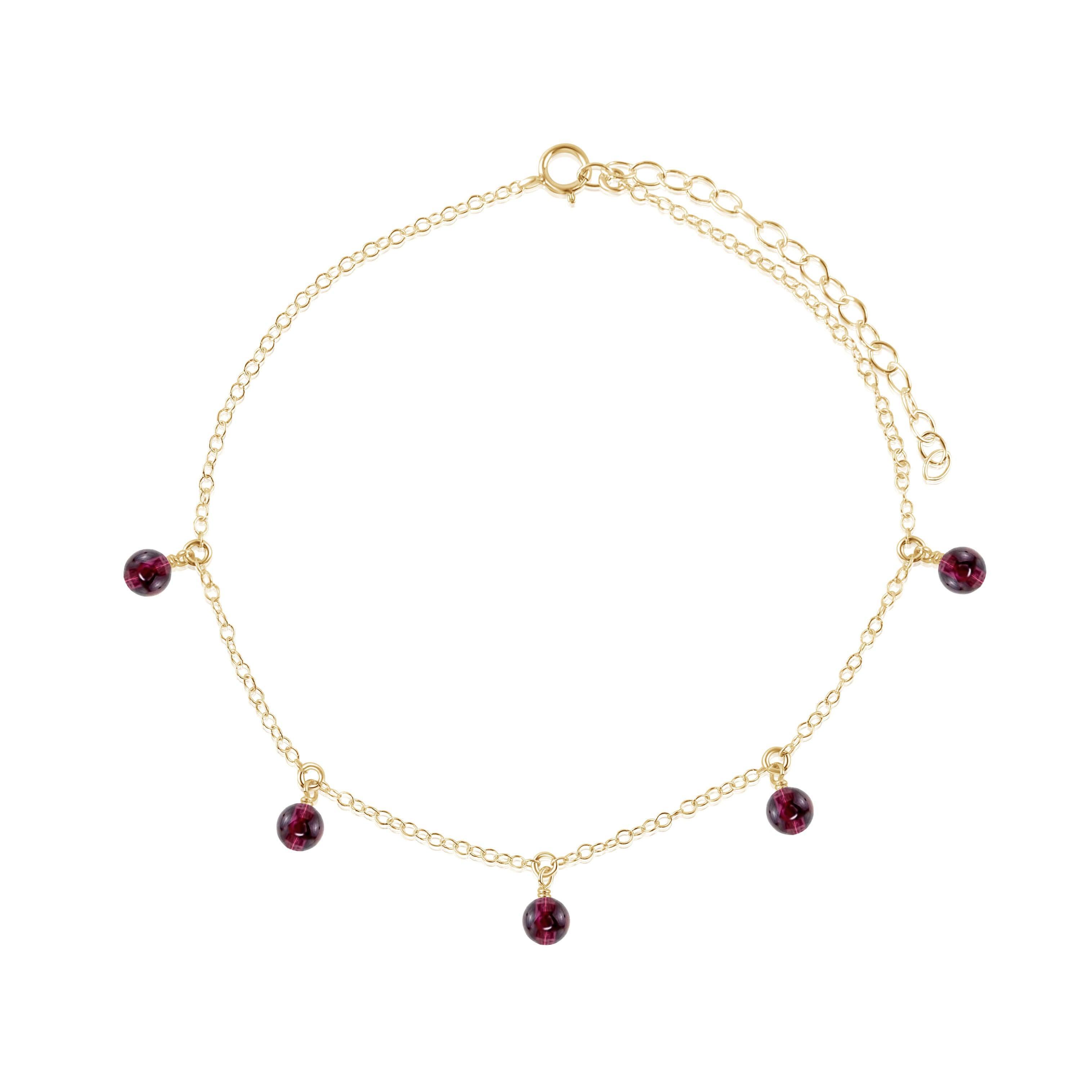 Boho Red Garnet Gemstone Bead Drop Anklet - Boho Red Garnet Gemstone Bead Drop Anklet - 14k Gold Fill - Luna Tide Handmade Crystal Jewellery