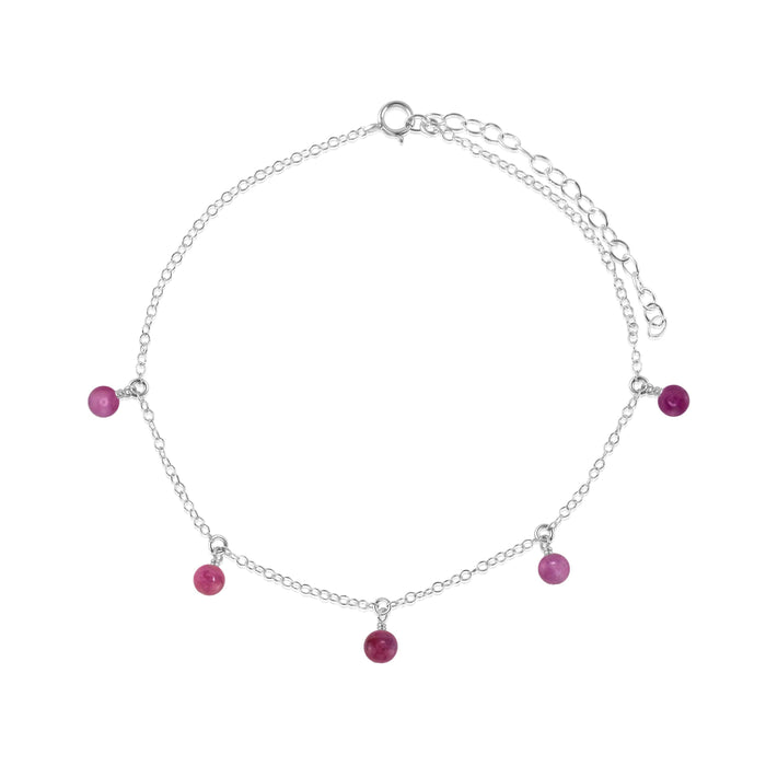 Boho Red Ruby Gemstone Bead Drop Anklet - Boho Red Ruby Gemstone Bead Drop Anklet - Sterling Silver - Luna Tide Handmade Crystal Jewellery