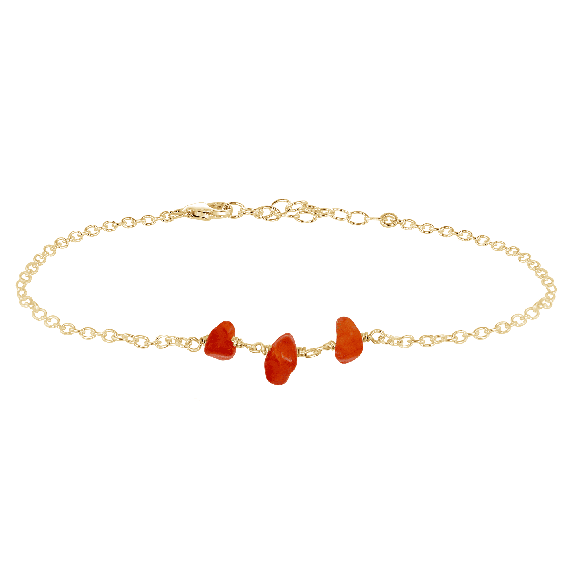 Carnelian Beaded Chain Anklet - Carnelian Beaded Chain Anklet - 14k Gold Fill - Luna Tide Handmade Crystal Jewellery