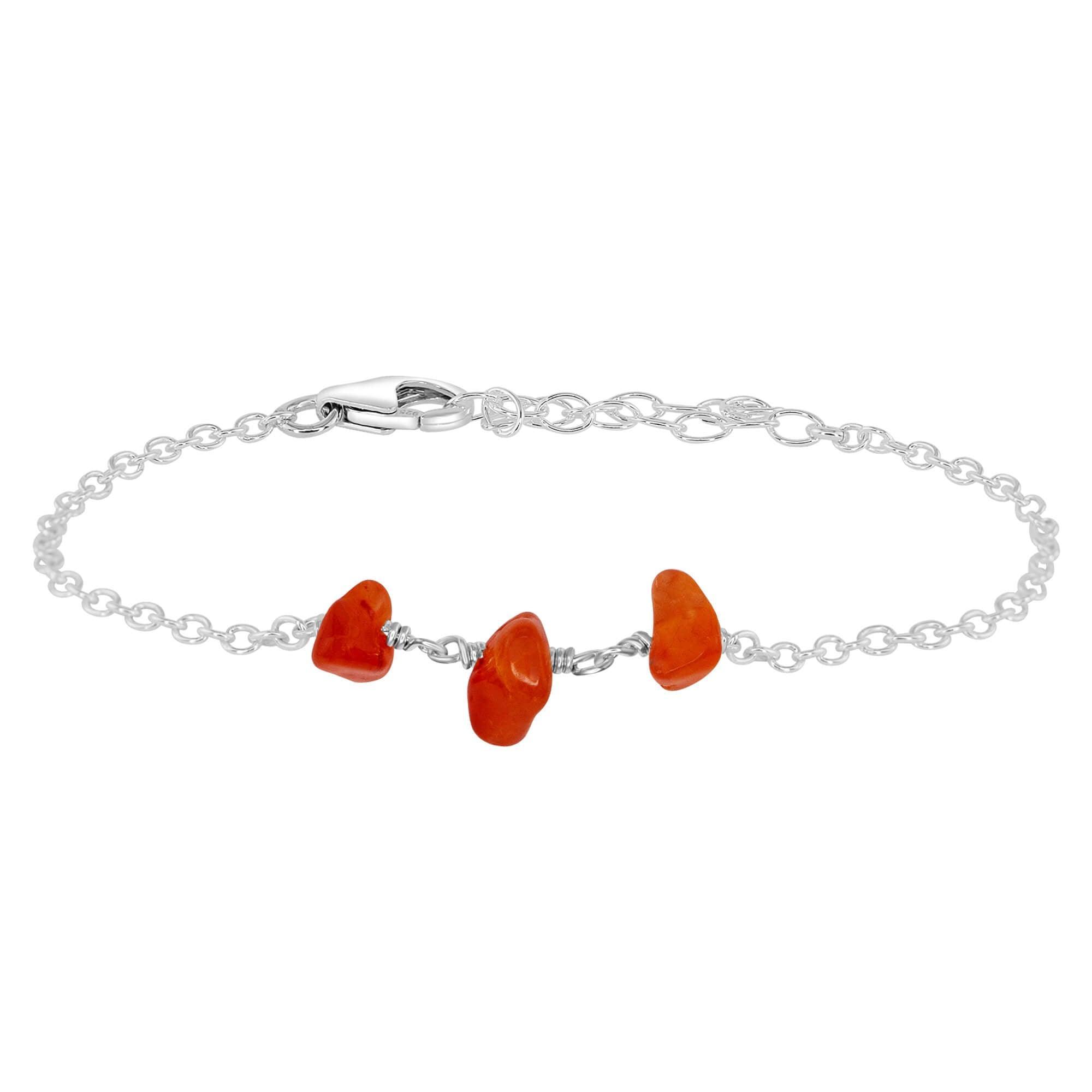 Carnelian Beaded Chain Bracelet - Carnelian Beaded Chain Bracelet - Sterling Silver - Luna Tide Handmade Crystal Jewellery