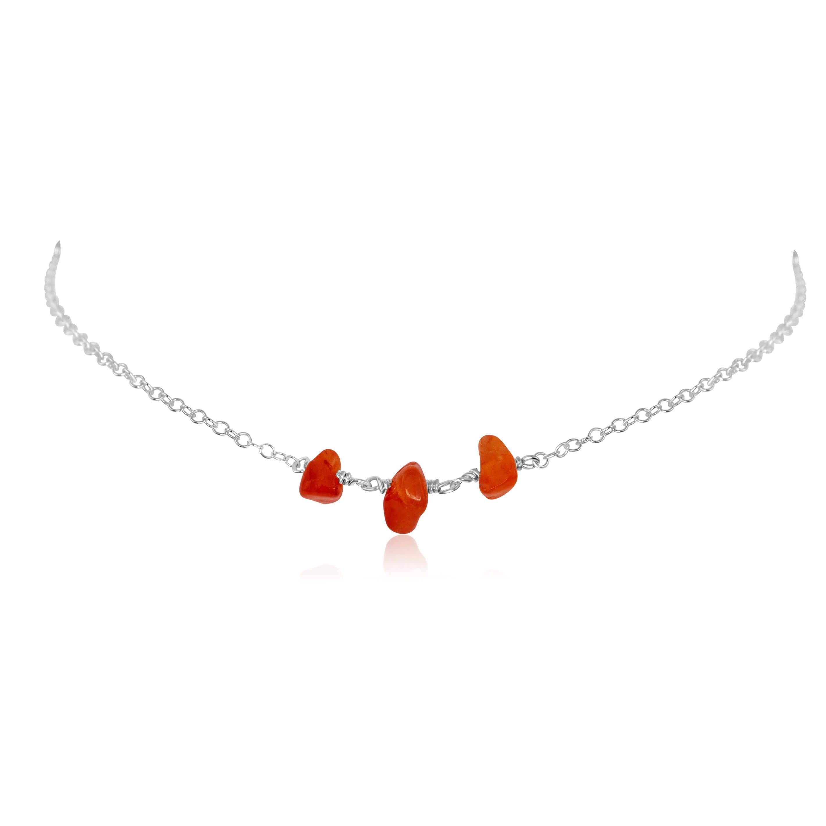 Carnelian Beaded Chain Choker Necklace - Carnelian Beaded Chain Choker Necklace - Sterling Silver - Luna Tide Handmade Crystal Jewellery