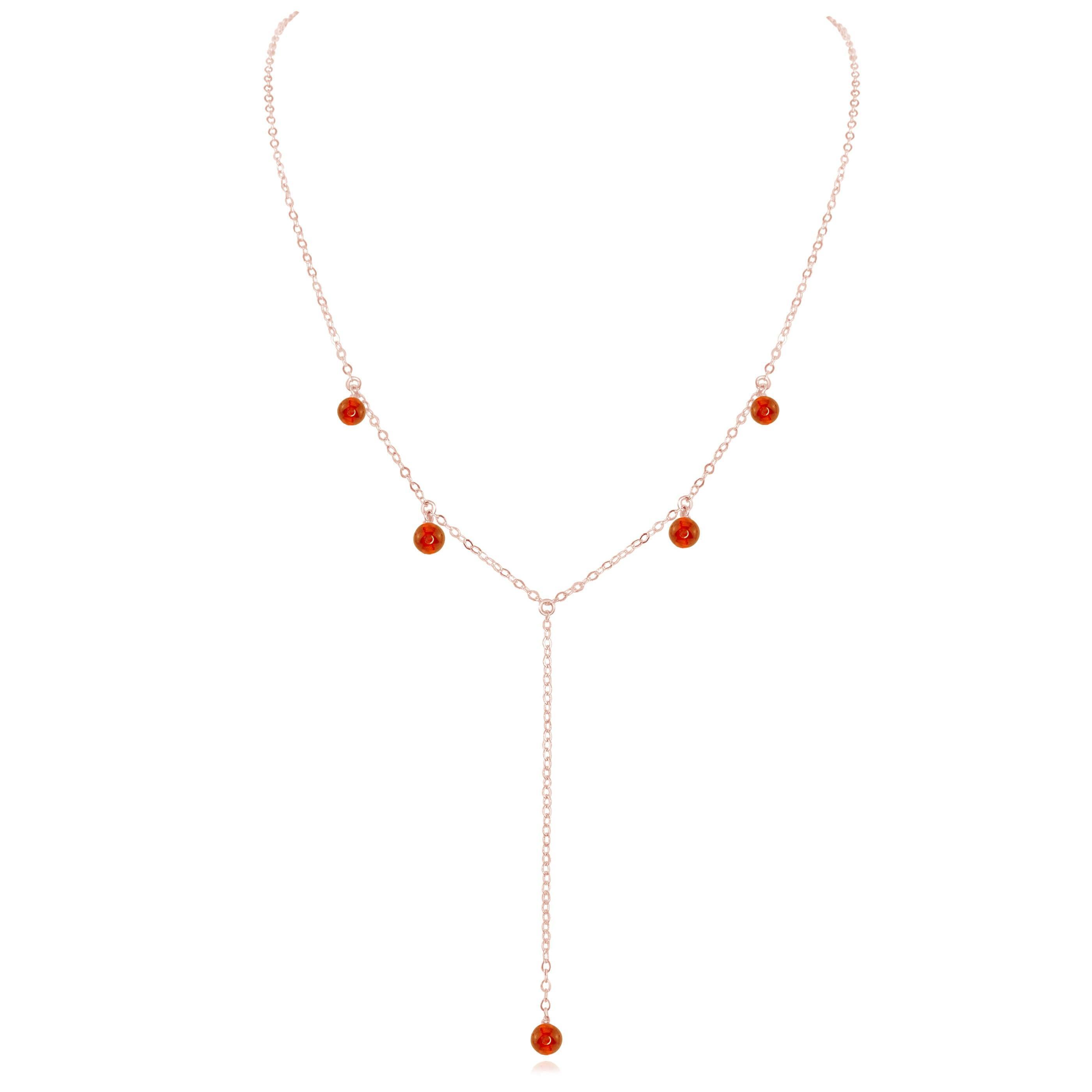 Carnelian Boho Lariat Necklace - Carnelian Boho Lariat Necklace - 14k Rose Gold Fill - Luna Tide Handmade Crystal Jewellery