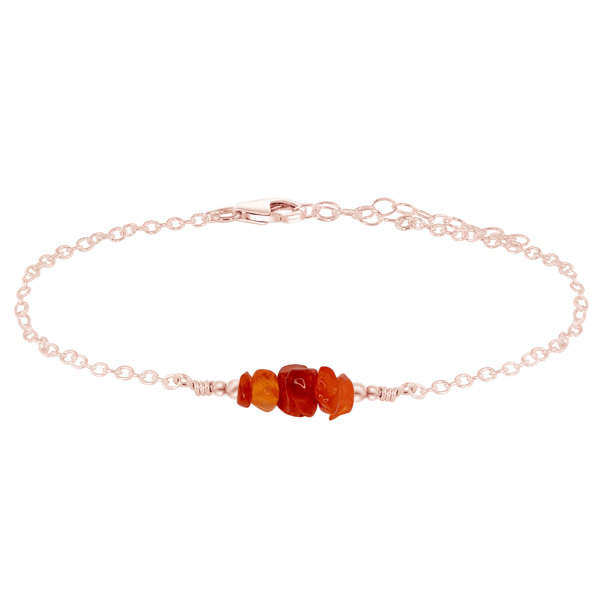 Carnelian Chip Bead Bar Anklet - Carnelian Chip Bead Bar Anklet - 14k Rose Gold Fill - Luna Tide Handmade Crystal Jewellery