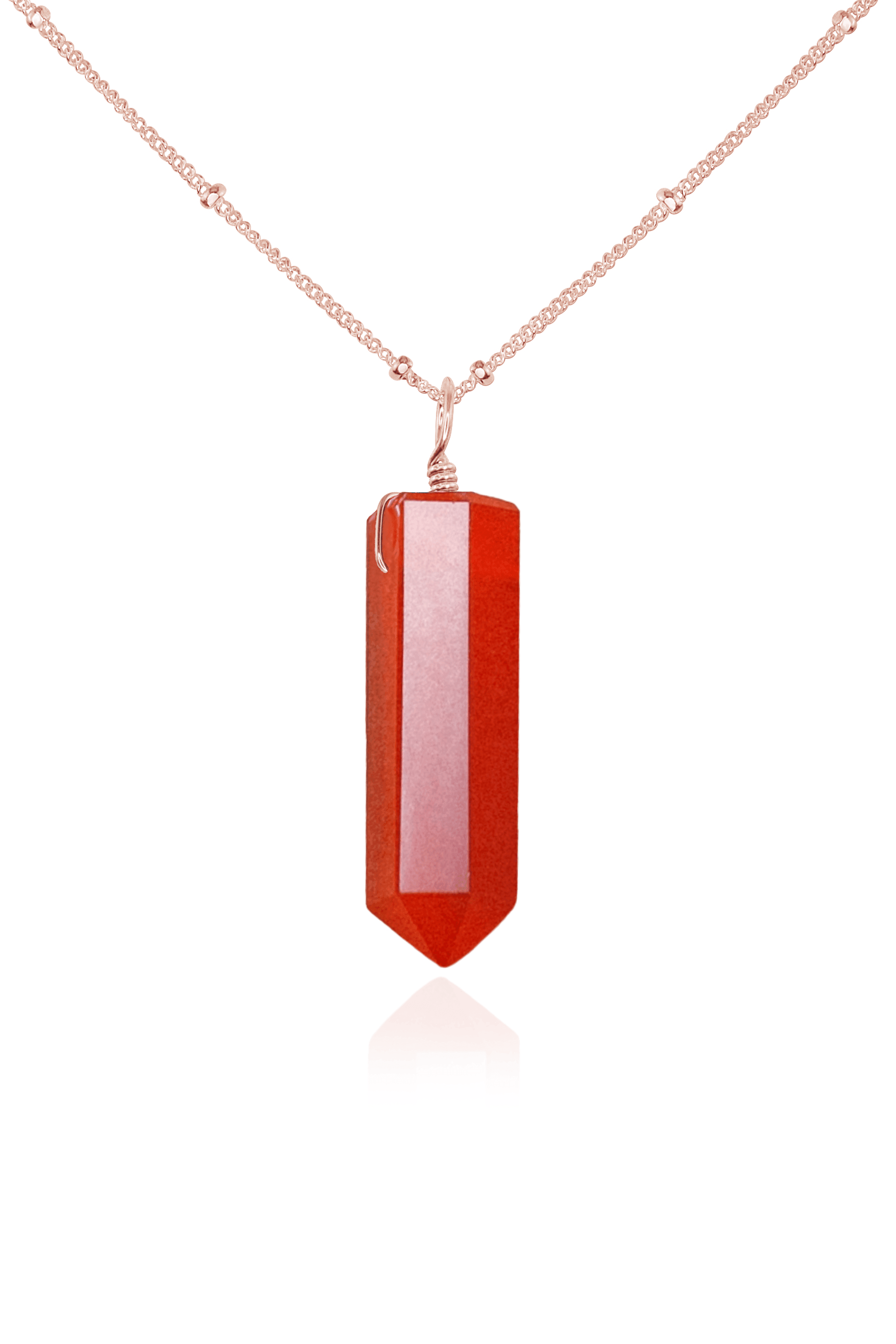 Carnelian Crystal Generator Point Pendant Necklace - Carnelian Crystal Generator Point Pendant Necklace - 14k Rose Gold Fill / Satellite - Luna Tide Handmade Crystal Jewellery