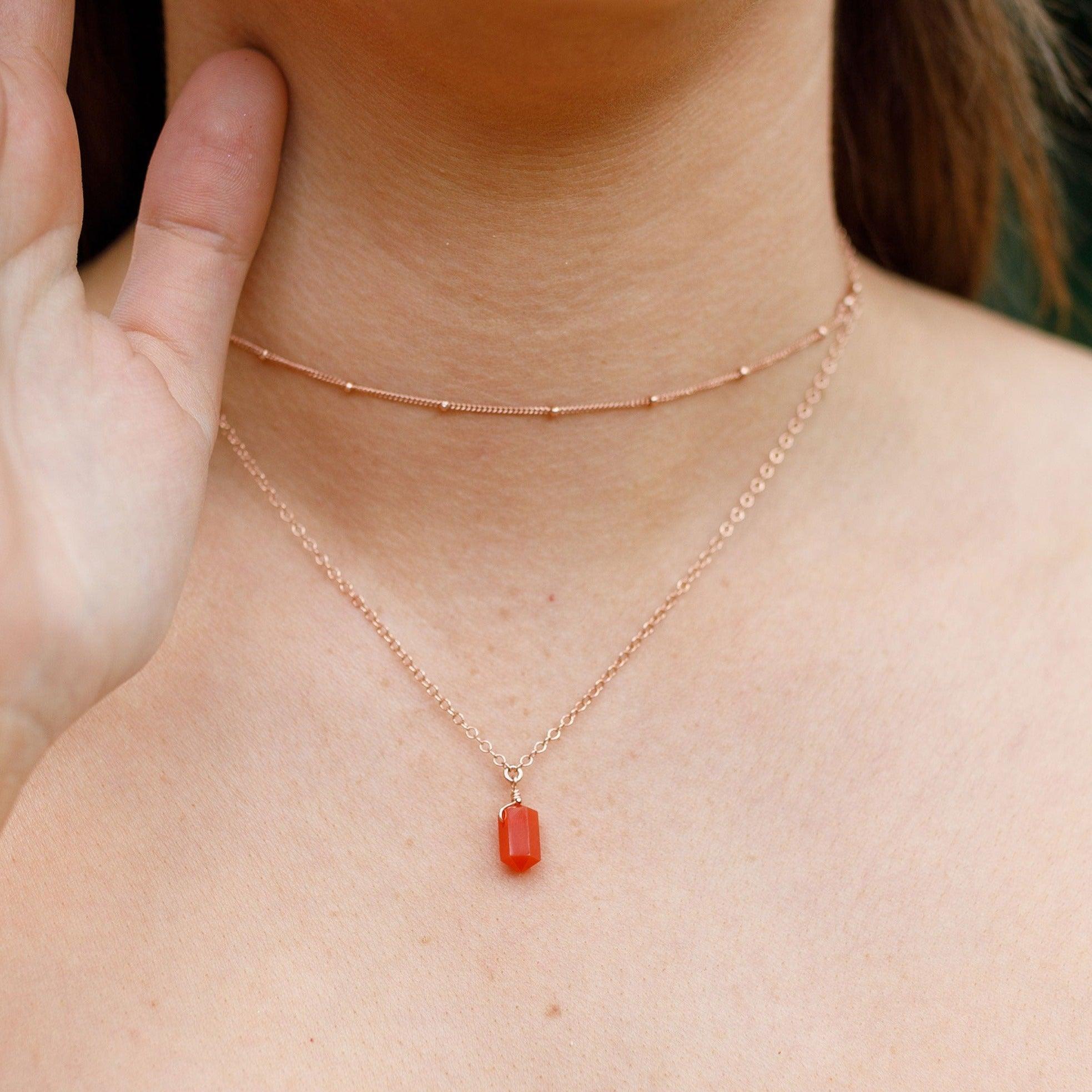 Carnelian Double Terminated Crystal Chain Layered Choker Necklace - Carnelian Double Terminated Crystal Chain Layered Choker Necklace - Sterling Silver - Luna Tide Handmade Crystal Jewellery
