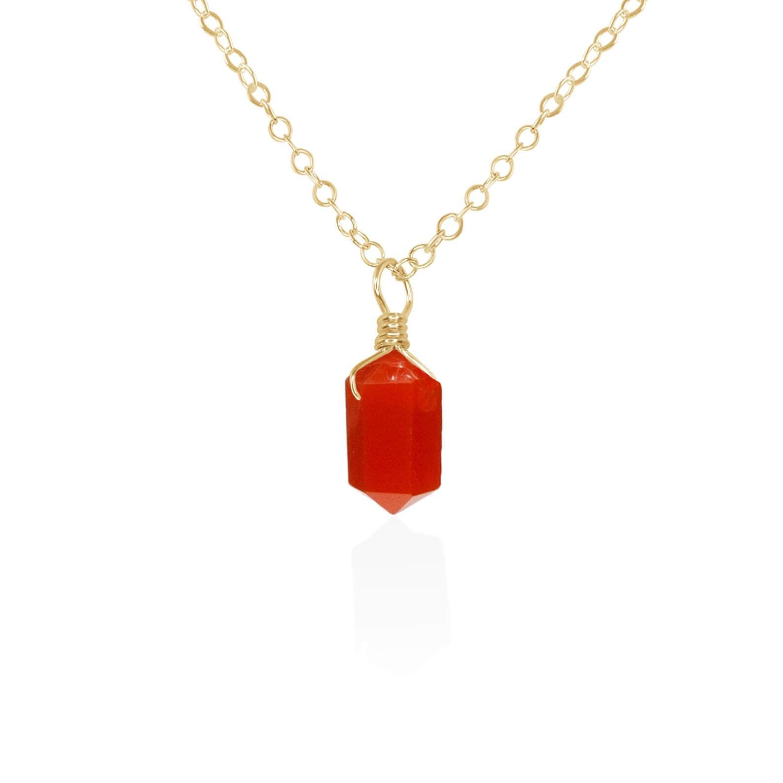 Carnelian Mini Double Terminated Crystal Point Pendant Necklace - Carnelian Mini Double Terminated Crystal Point Pendant Necklace - 14k Gold Fill / Cable - Luna Tide Handmade Crystal Jewellery