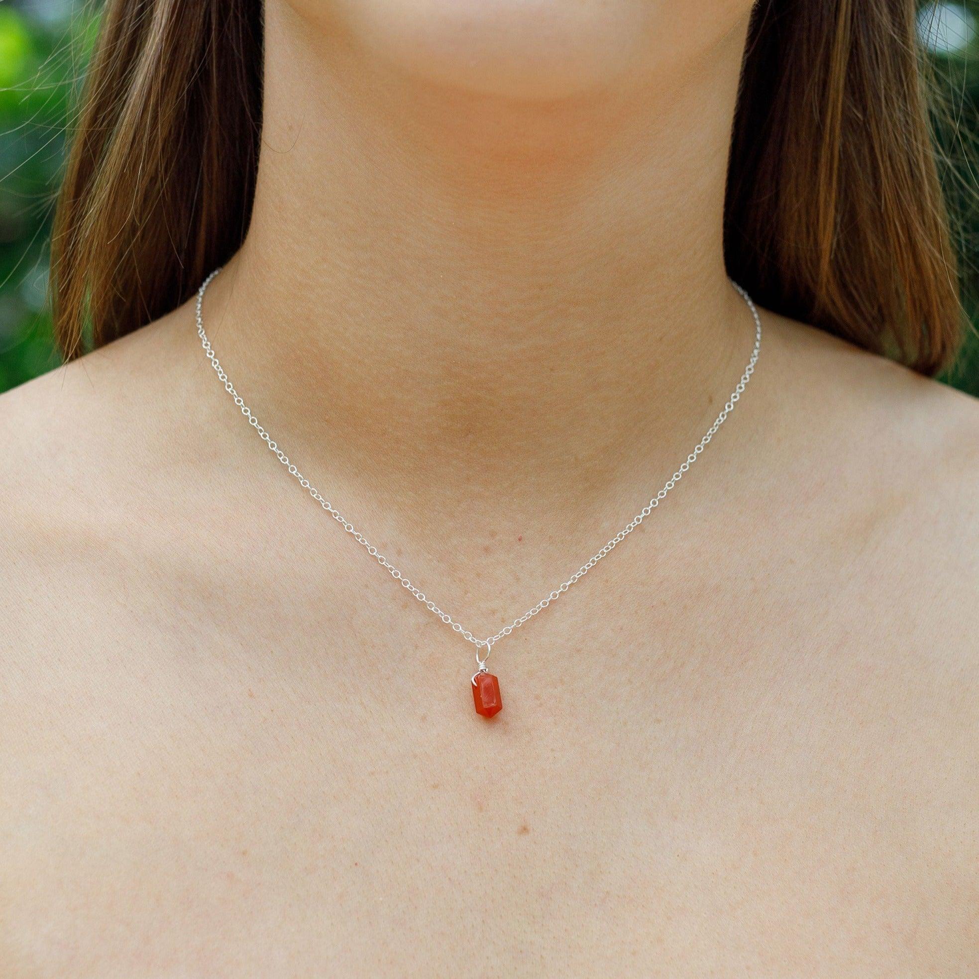 Carnelian Mini Double Terminated Crystal Point Pendant Necklace - Carnelian Mini Double Terminated Crystal Point Pendant Necklace - 14k Gold Fill / Cable - Luna Tide Handmade Crystal Jewellery