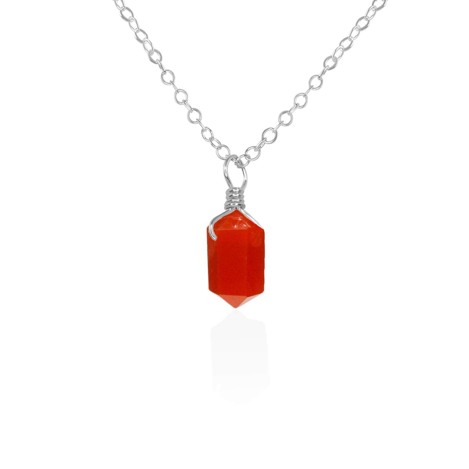 Carnelian Mini Double Terminated Crystal Point Pendant Necklace - Carnelian Mini Double Terminated Crystal Point Pendant Necklace - Sterling Silver / Cable - Luna Tide Handmade Crystal Jewellery