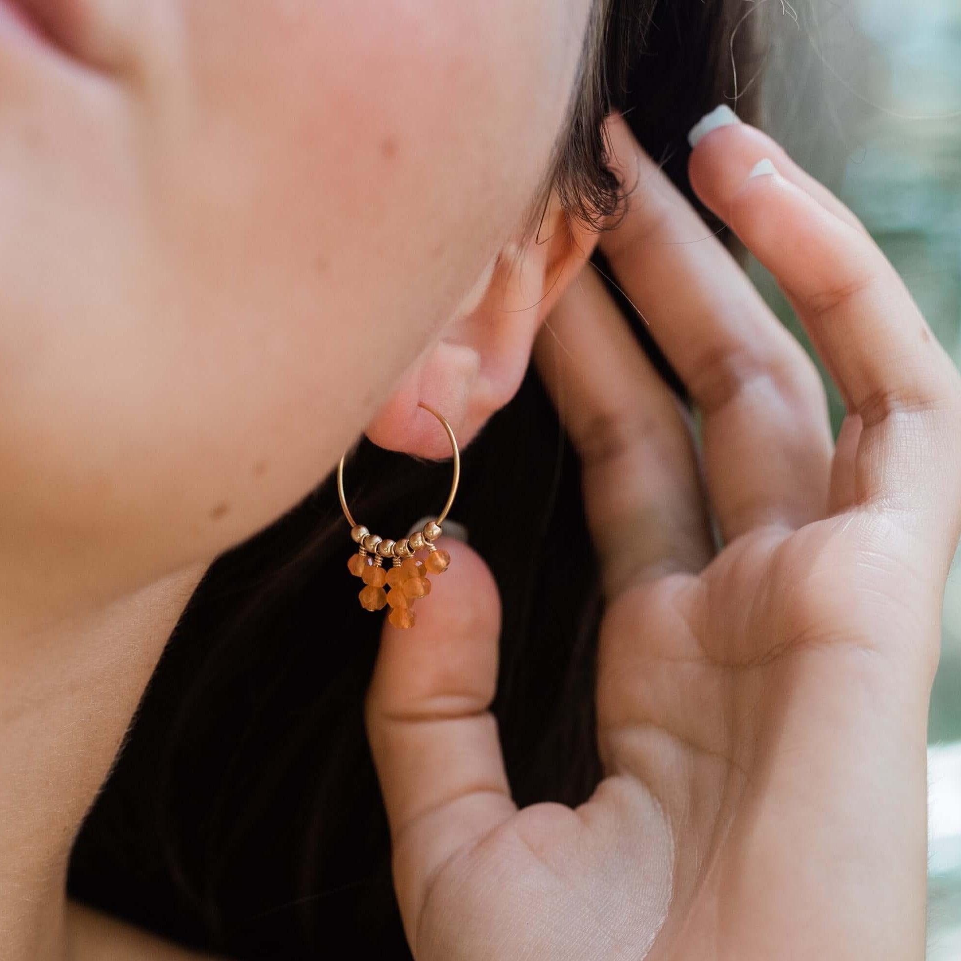 Carnelian Statement Hoop Earrings - Carnelian Statement Hoop Earrings - Sterling Silver - Luna Tide Handmade Crystal Jewellery