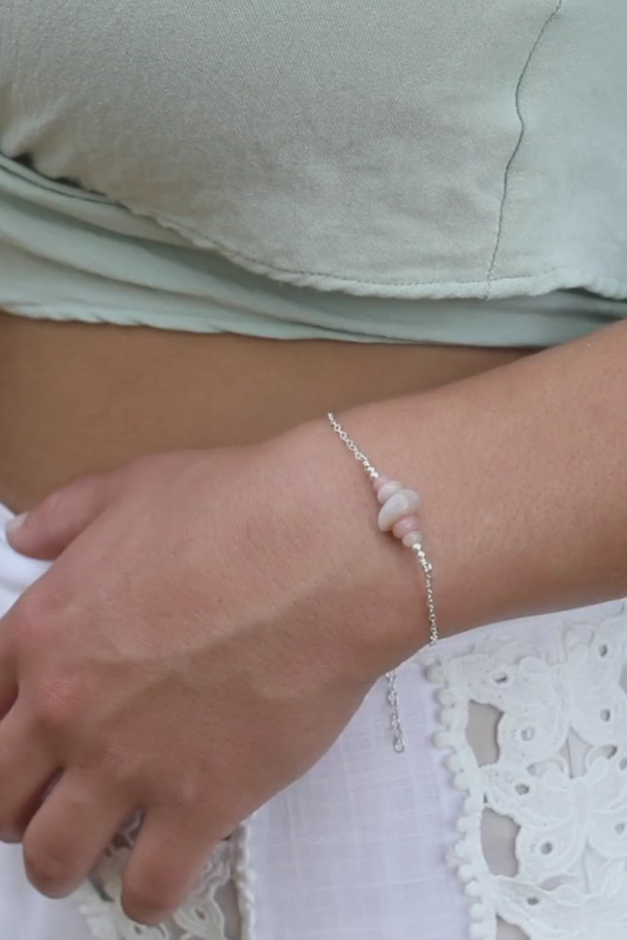 Pink Peruvian opal Chip Bead Bar Bracelet