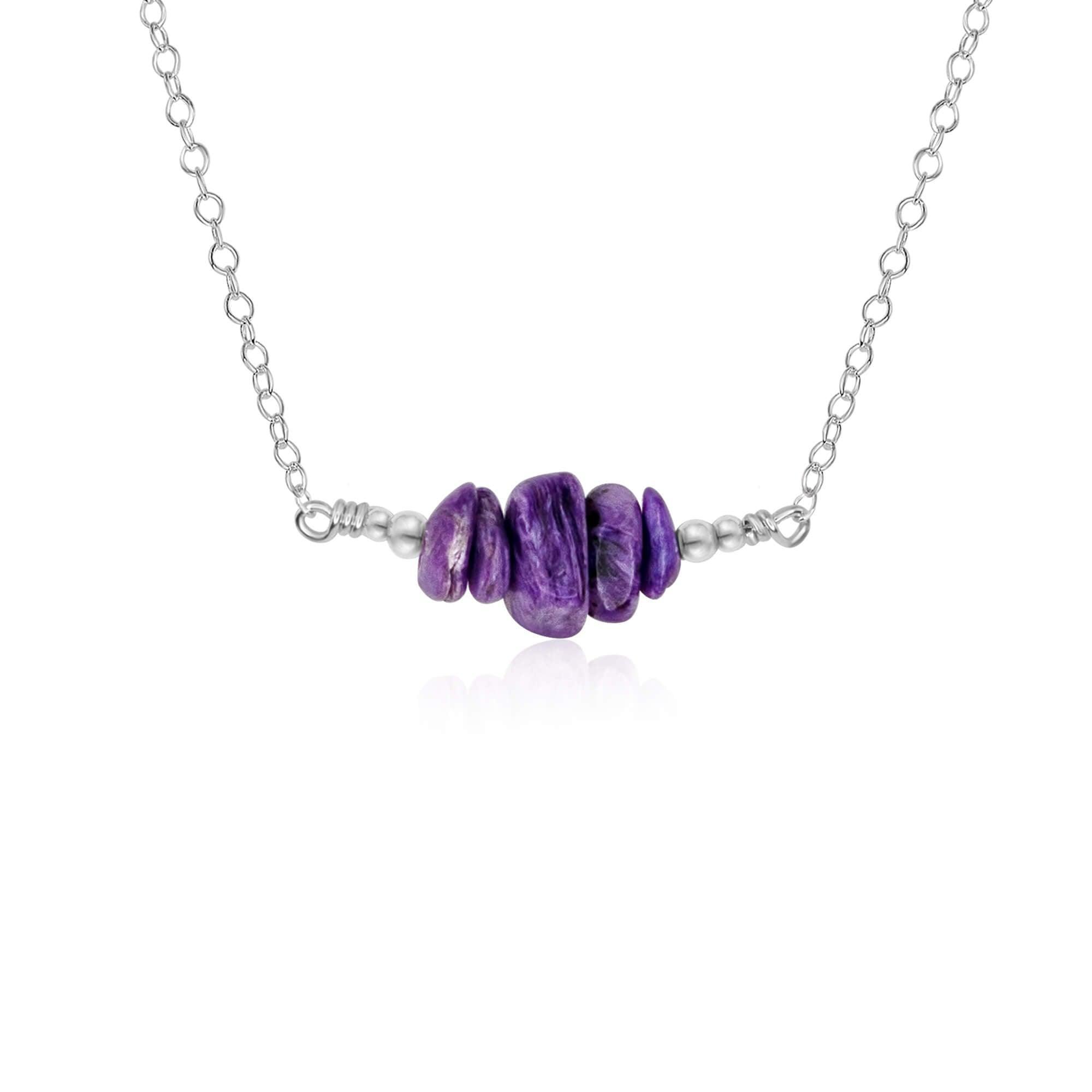 Charoite Chip Bead Bar Necklace - Charoite Chip Bead Bar Necklace - Sterling Silver - Luna Tide Handmade Crystal Jewellery