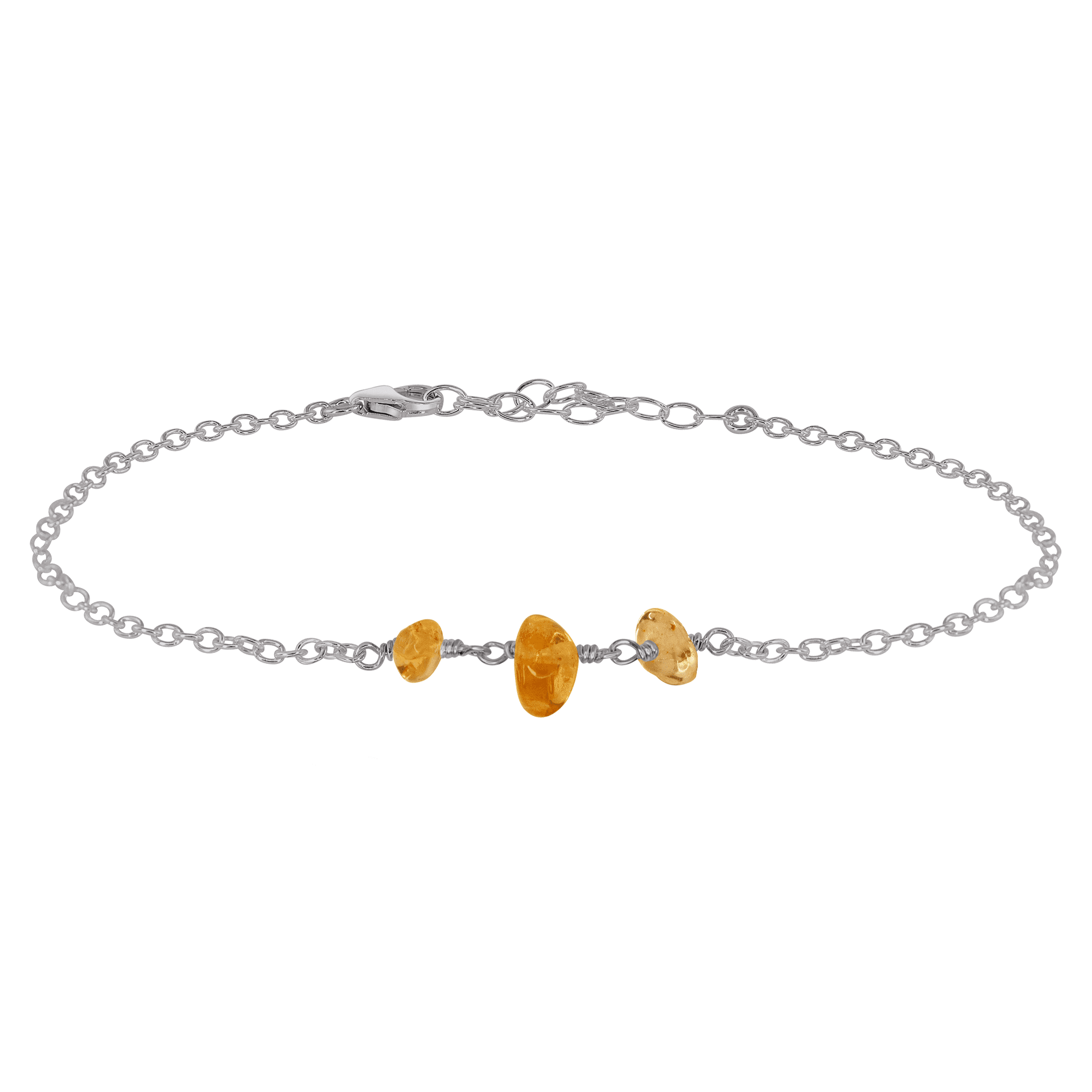 Citrine Beaded Chain Anklet - Citrine Beaded Chain Anklet - Stainless Steel - Luna Tide Handmade Crystal Jewellery