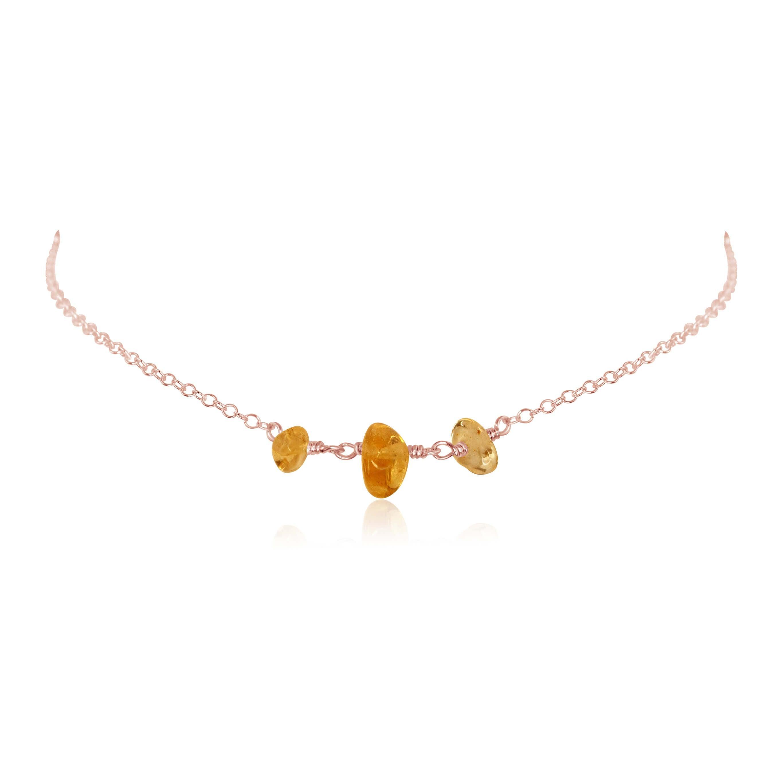 Citrine Beaded Chain Choker Necklace - Citrine Beaded Chain Choker Necklace - 14k Rose Gold Fill - Luna Tide Handmade Crystal Jewellery