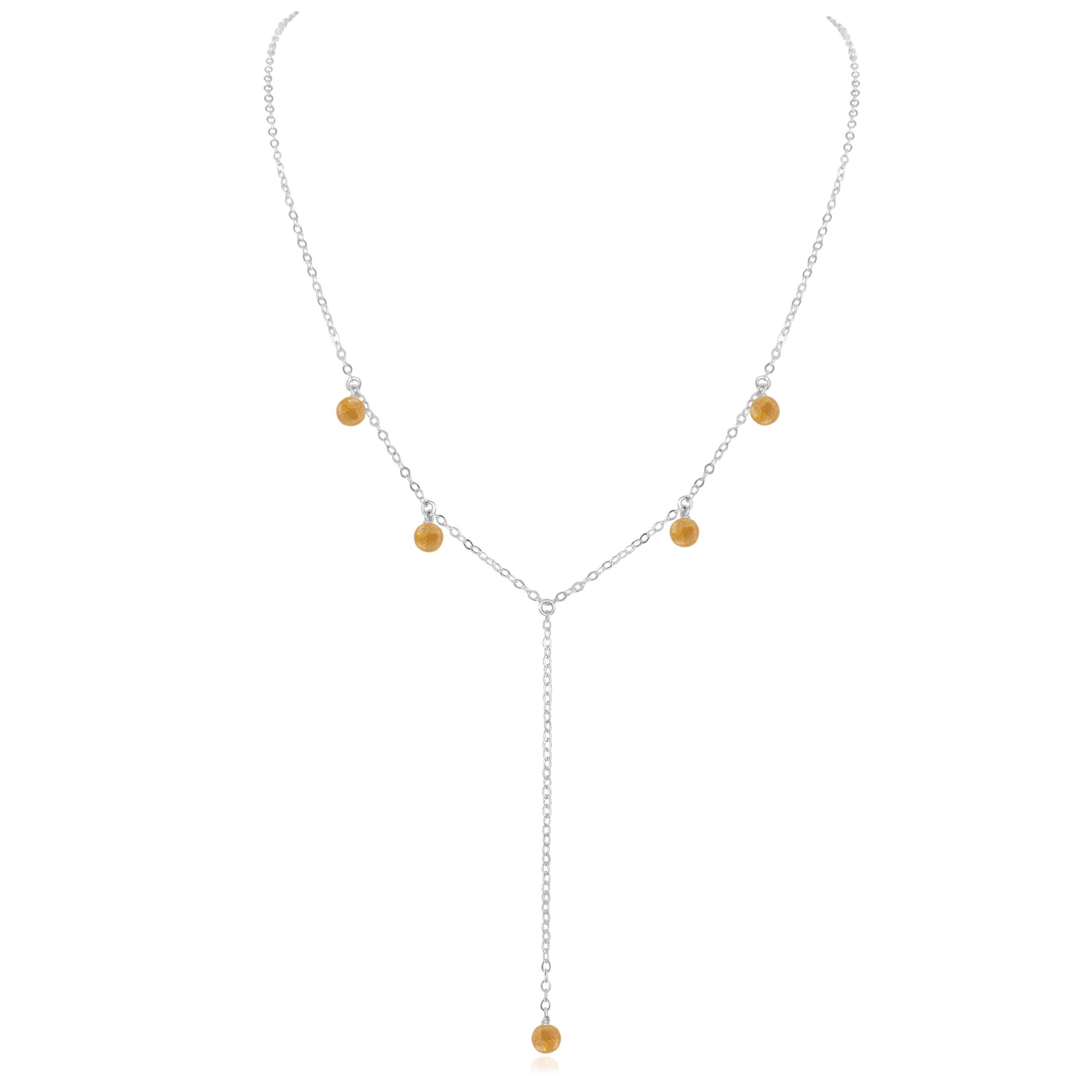 Citrine Boho Lariat Necklace - Citrine Boho Lariat Necklace - Sterling Silver - Luna Tide Handmade Crystal Jewellery
