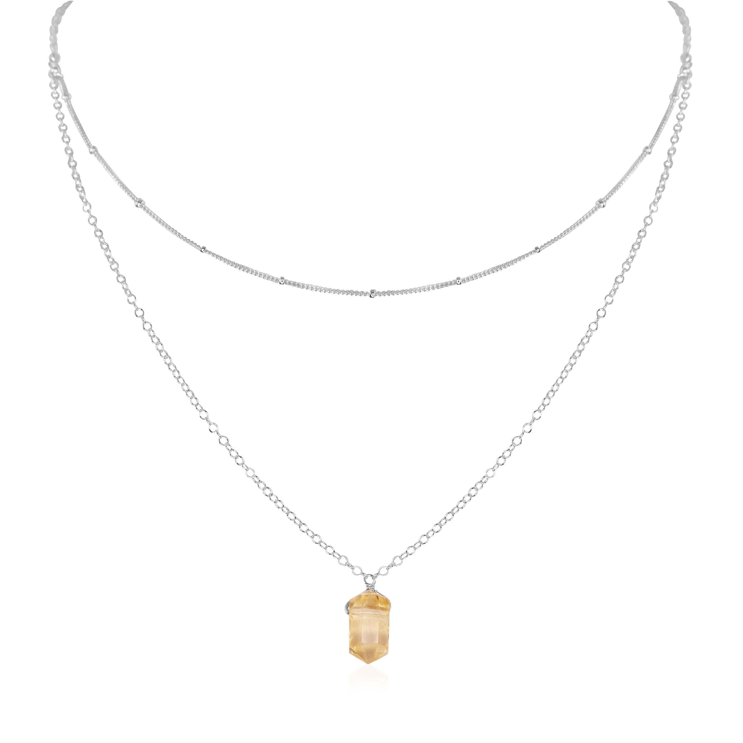Citrine Double Terminated Crystal Chain Layered Choker Necklace - Citrine Double Terminated Crystal Chain Layered Choker Necklace - Sterling Silver - Luna Tide Handmade Crystal Jewellery