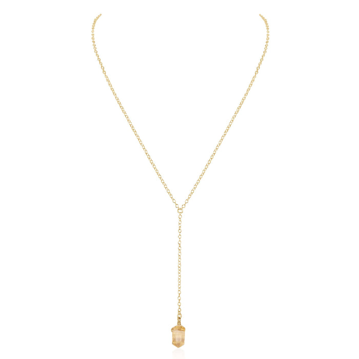 Citrine Double Terminated Mini Crystal Point Lariat Necklace - Citrine Double Terminated Mini Crystal Point Lariat Necklace - 14k Gold Fill - Luna Tide Handmade Crystal Jewellery
