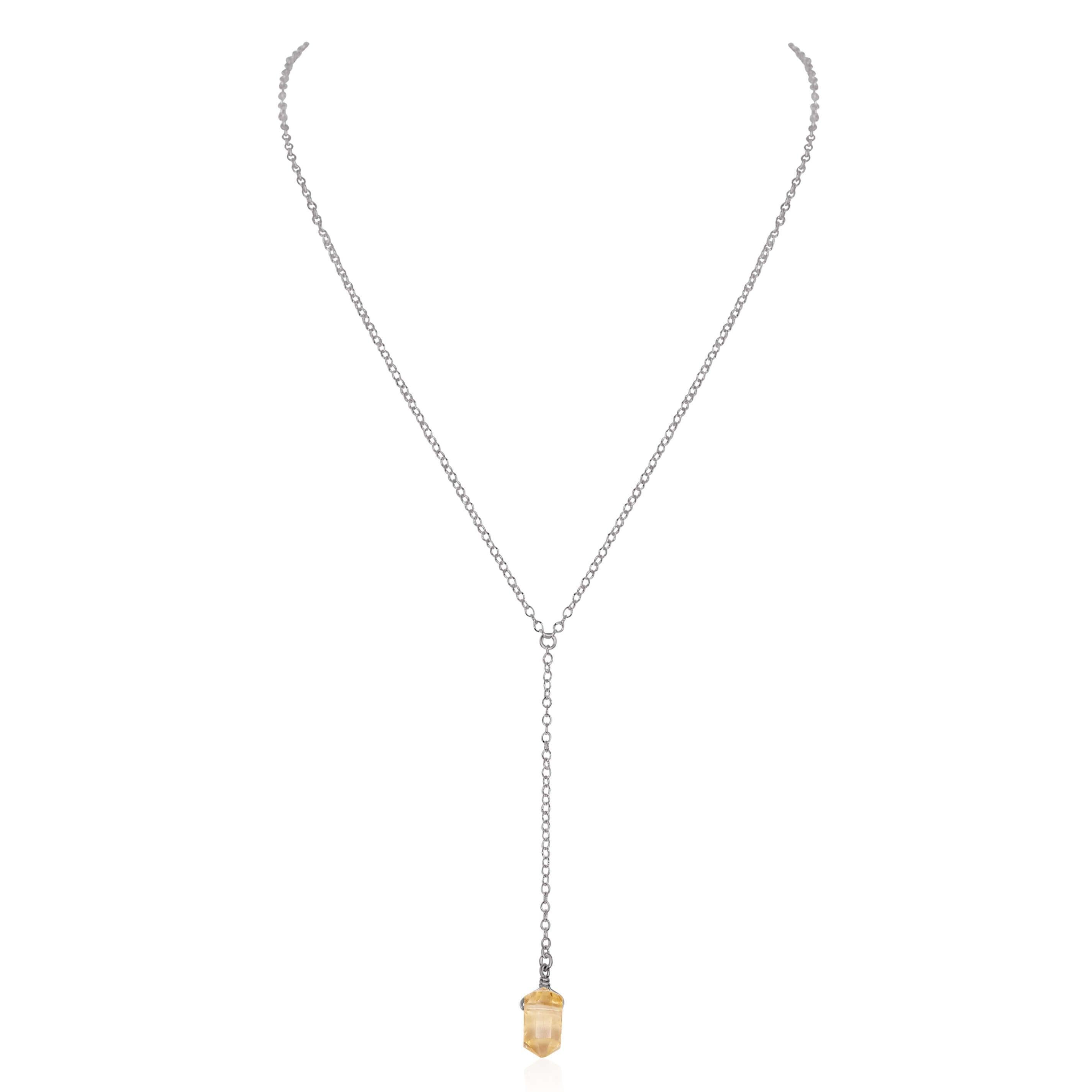 Citrine Double Terminated Mini Crystal Point Lariat Necklace - Citrine Double Terminated Mini Crystal Point Lariat Necklace - Stainless Steel - Luna Tide Handmade Crystal Jewellery