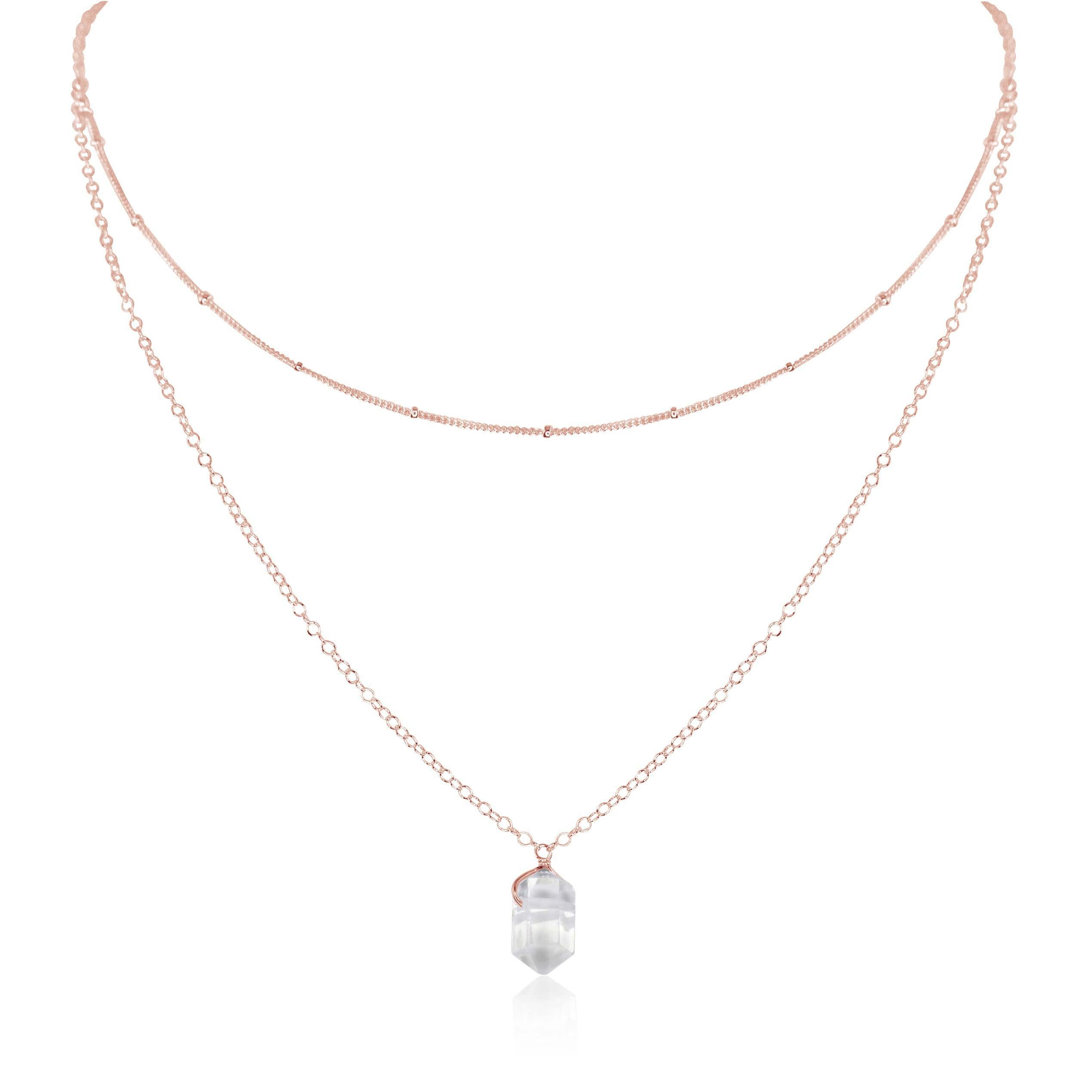 Crystal Quartz Double Terminated Crystal Chain Layered Choker Necklace - Crystal Quartz Double Terminated Crystal Chain Layered Choker Necklace - 14k Rose Gold Fill - Luna Tide Handmade Crystal Jewellery