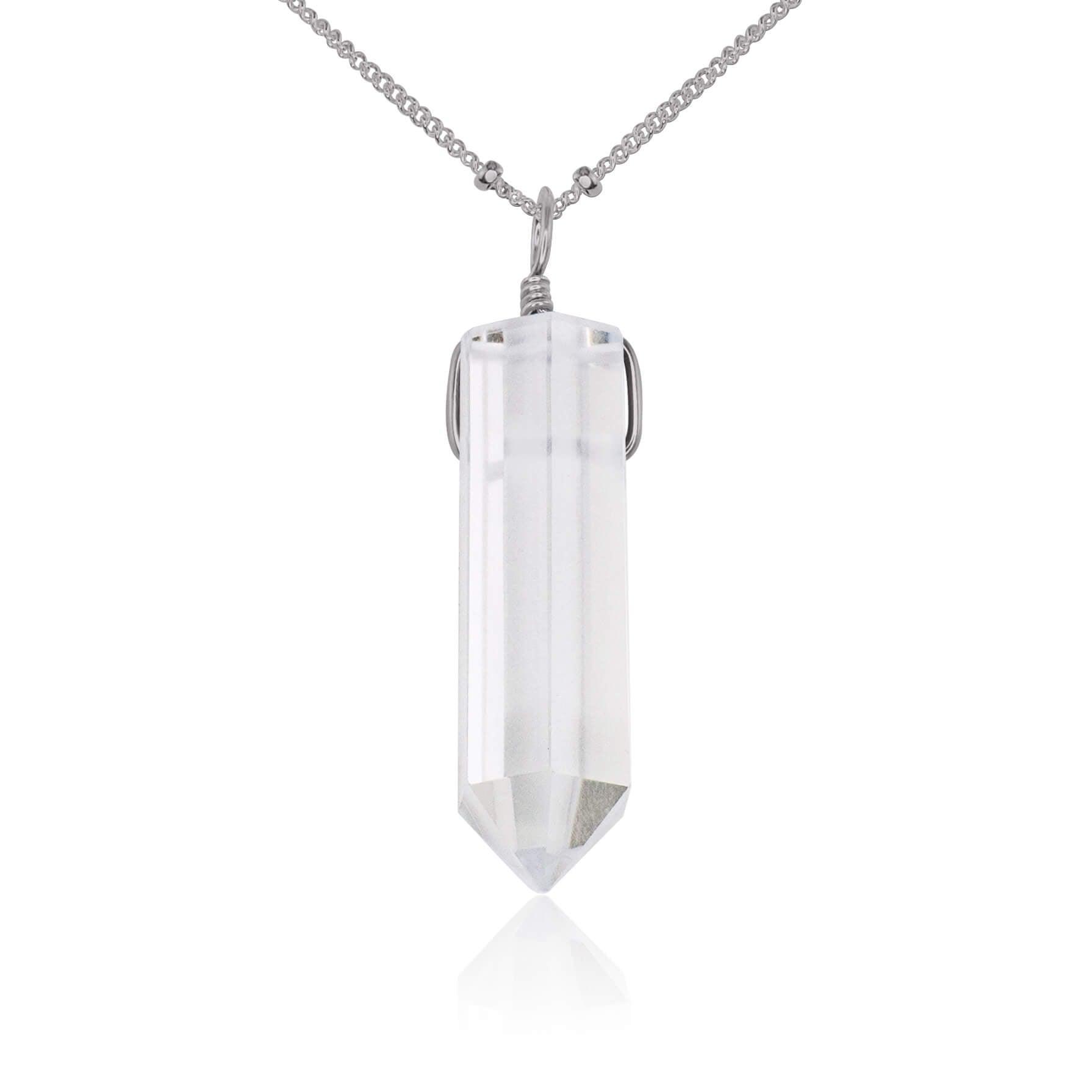 Crystal Quartz Gemstone Generator Tower Point Pendant Necklace - Crystal Quartz Gemstone Generator Tower Point Pendant Necklace - Stainless Steel / Satellite - Luna Tide Handmade Crystal Jewellery